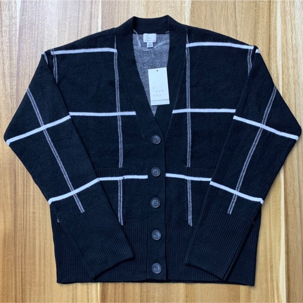 A New Day Womens Black Plaid Button-Up Cardigan Sweater With Pockets Size Small - Picture 9 of 14